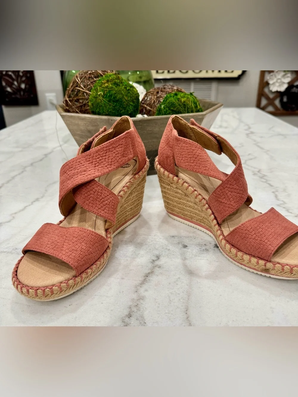 Dr. Scholl's Coral Pink Espadrille Wedge Sandals